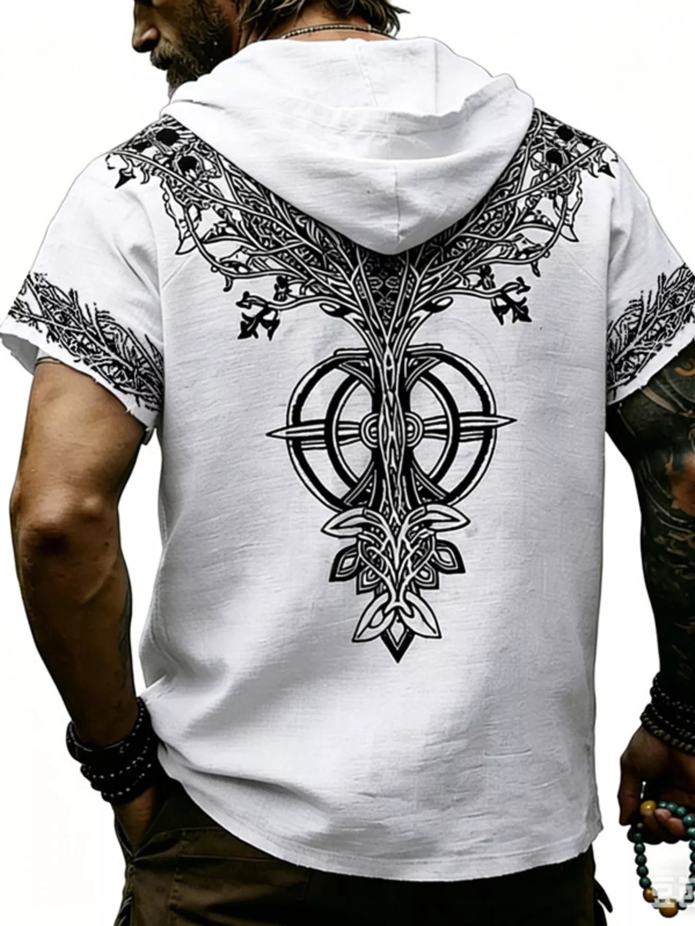 Men's Full Size Printed Hooded Short Sleeve Top Plus Size