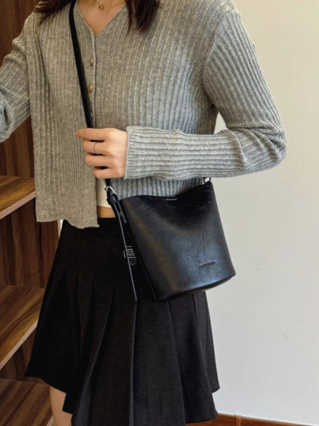 Leather Bucket Crossbody Bag