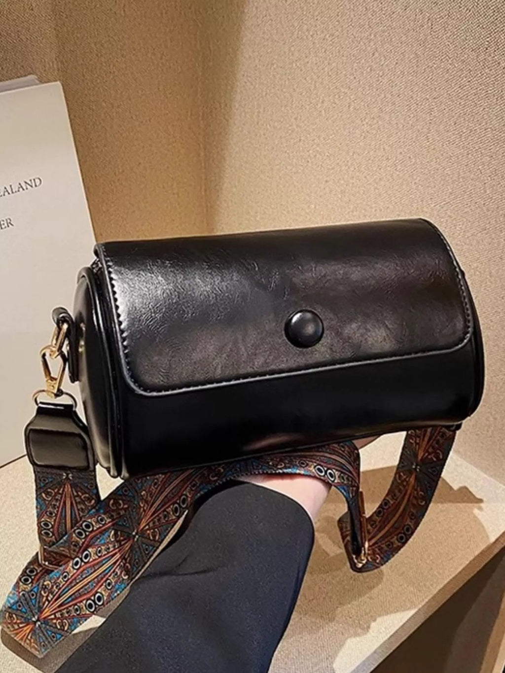 Wide Strap Leather Crossbody Bag