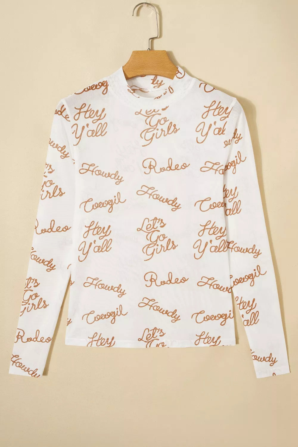 Howdy Hey Yall Mesh High Neck Long Sleeve Top