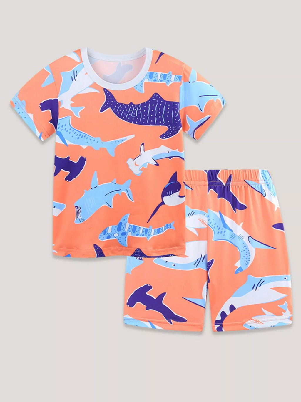 Children's Shark Print Casual Tee and Shorts Set