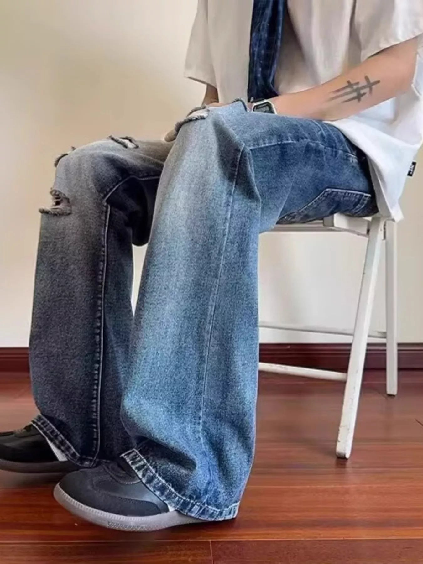 Men's Full Size Ripped Wide Leg Jeans Plus Size