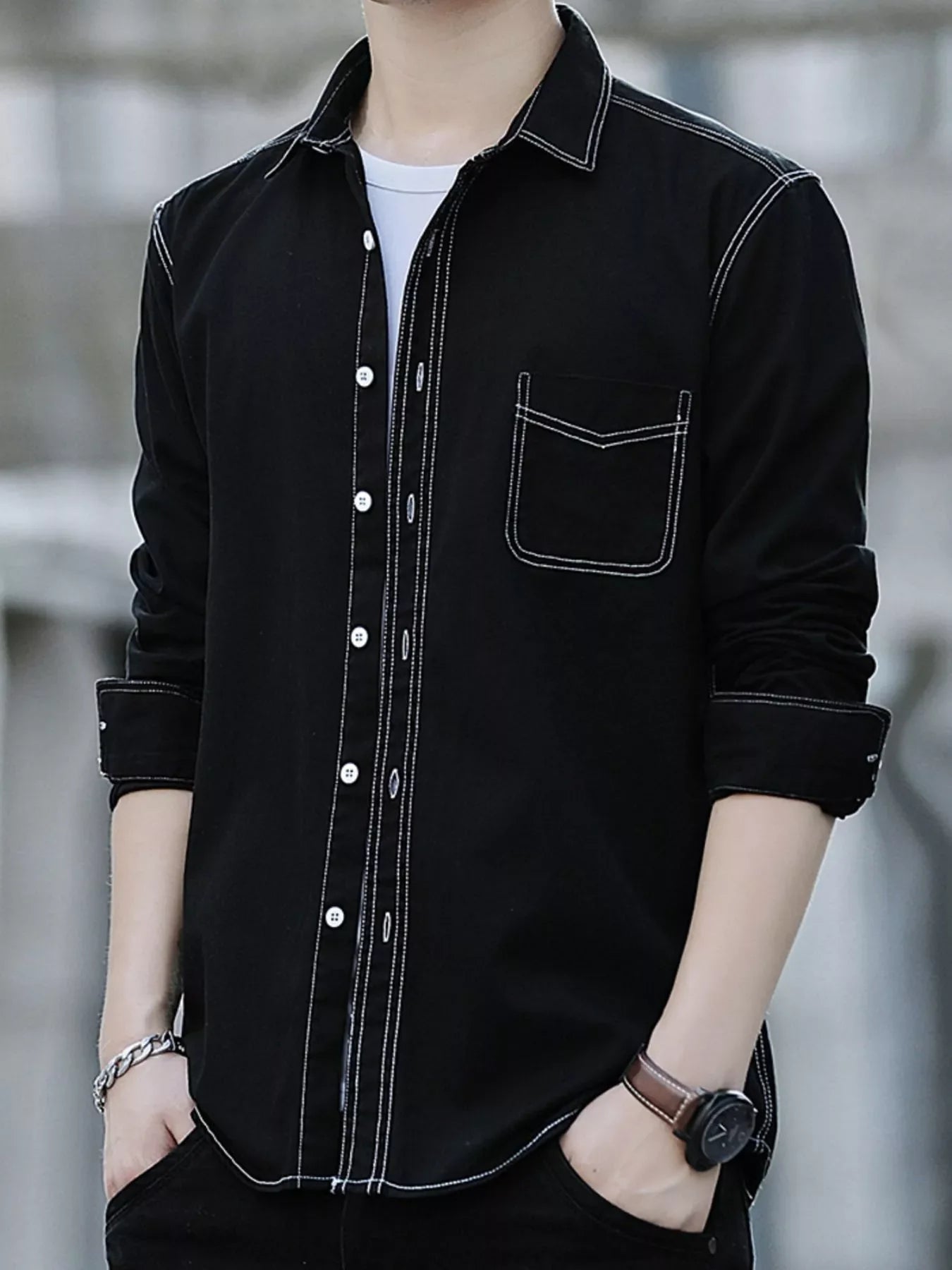 Men's Full Size Button Up Long Sleeve Shirt Plus Size