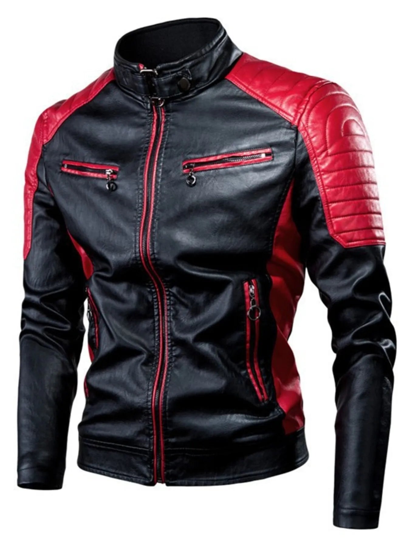 Men's Plus Size Color Block Leather Jacket