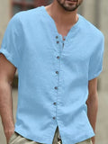 Men's Full Size Casual Linen Button-Down Short Sleeve Shirt Plus Size