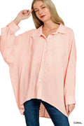 Zenana Woven Stripe Button Down Shirt