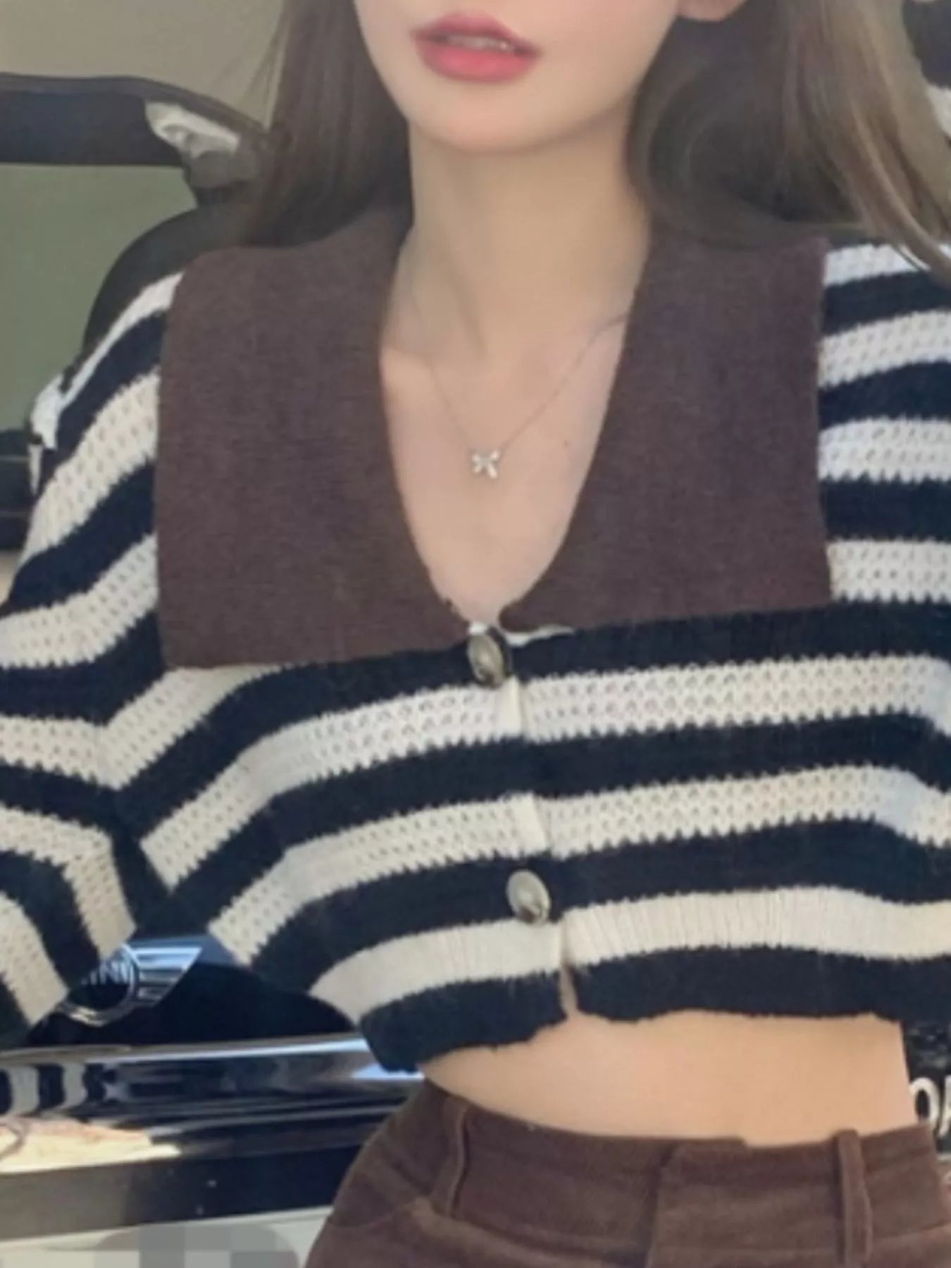 Striped Cropped Knit Cardigan