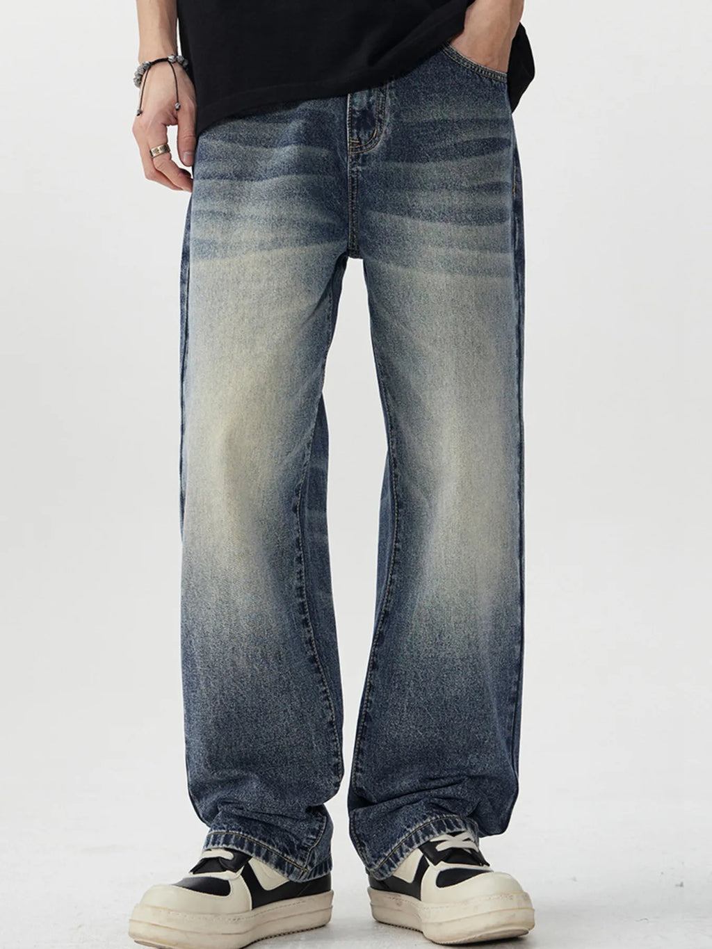 Men's Vintage Wash Wide Leg Jeans