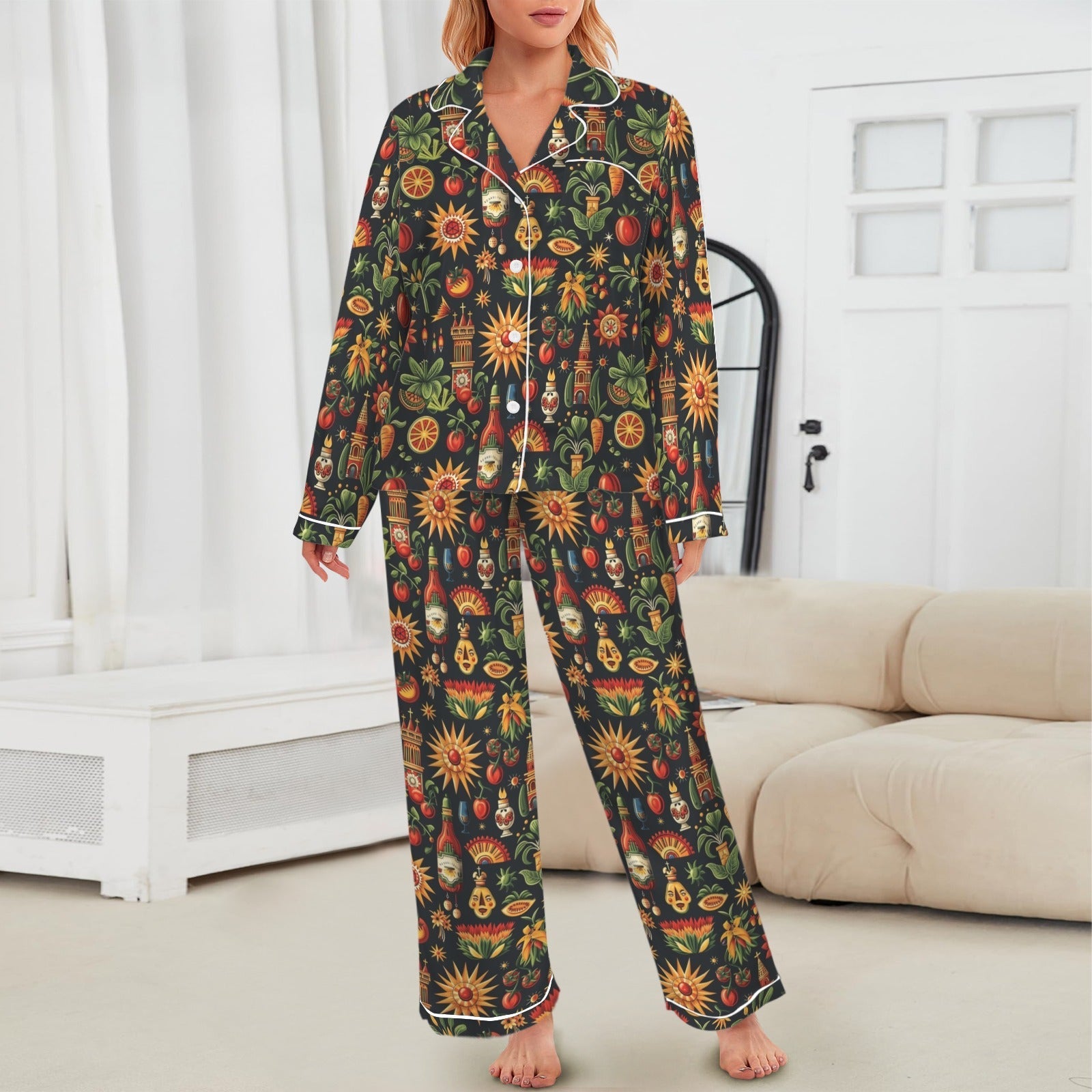 Baha Ranch Colores De Mexico - Mexican Culture Satin Pajamas