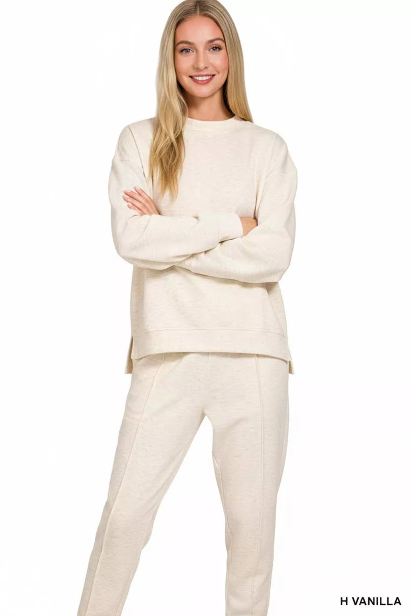 Zenana Scuba Mock Neck Sweatshirt and Joggers Set