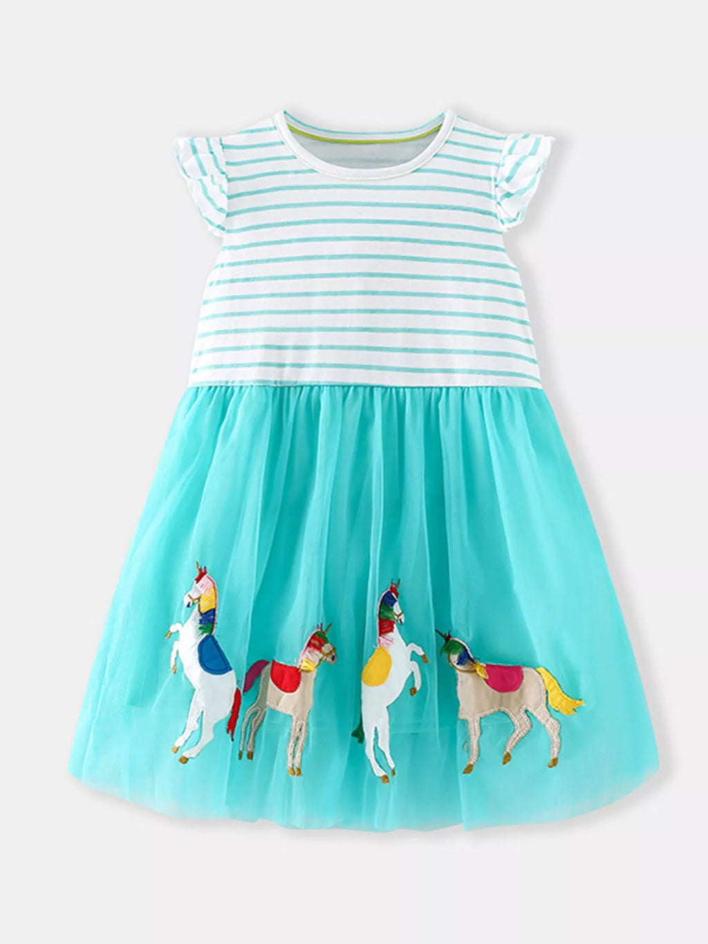 Children's Striped Unicorn Embroidered Tulle Dress