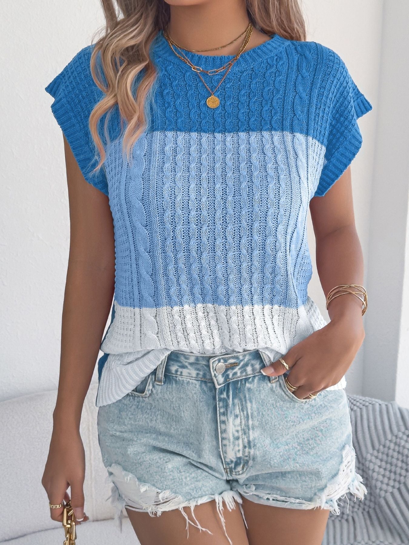 Color Block Cable Knit Sweater