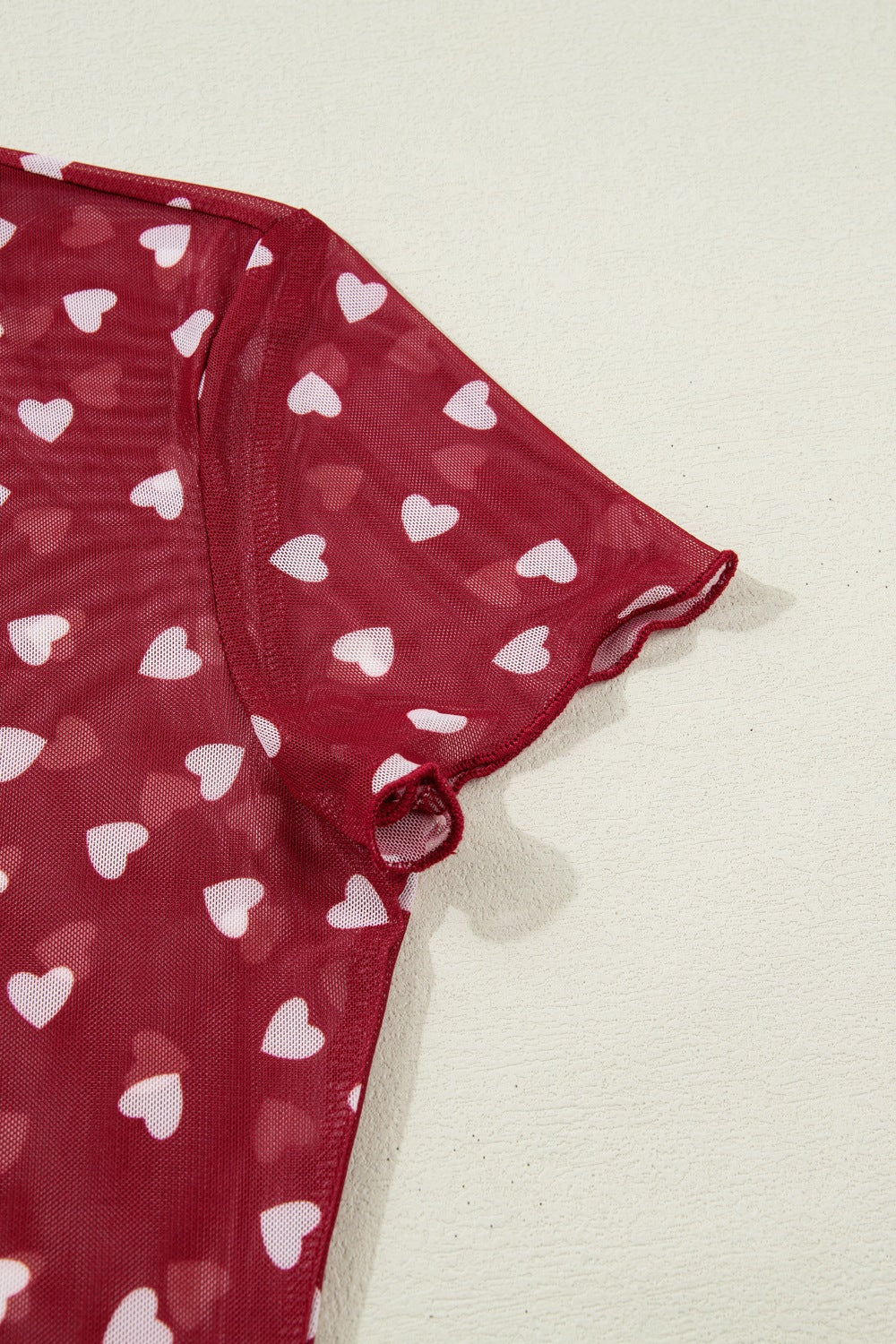 Sheer Heart Print Fitted Top