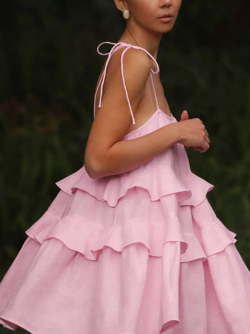 Ruffle Layered Tie Shoulder Cami Dress