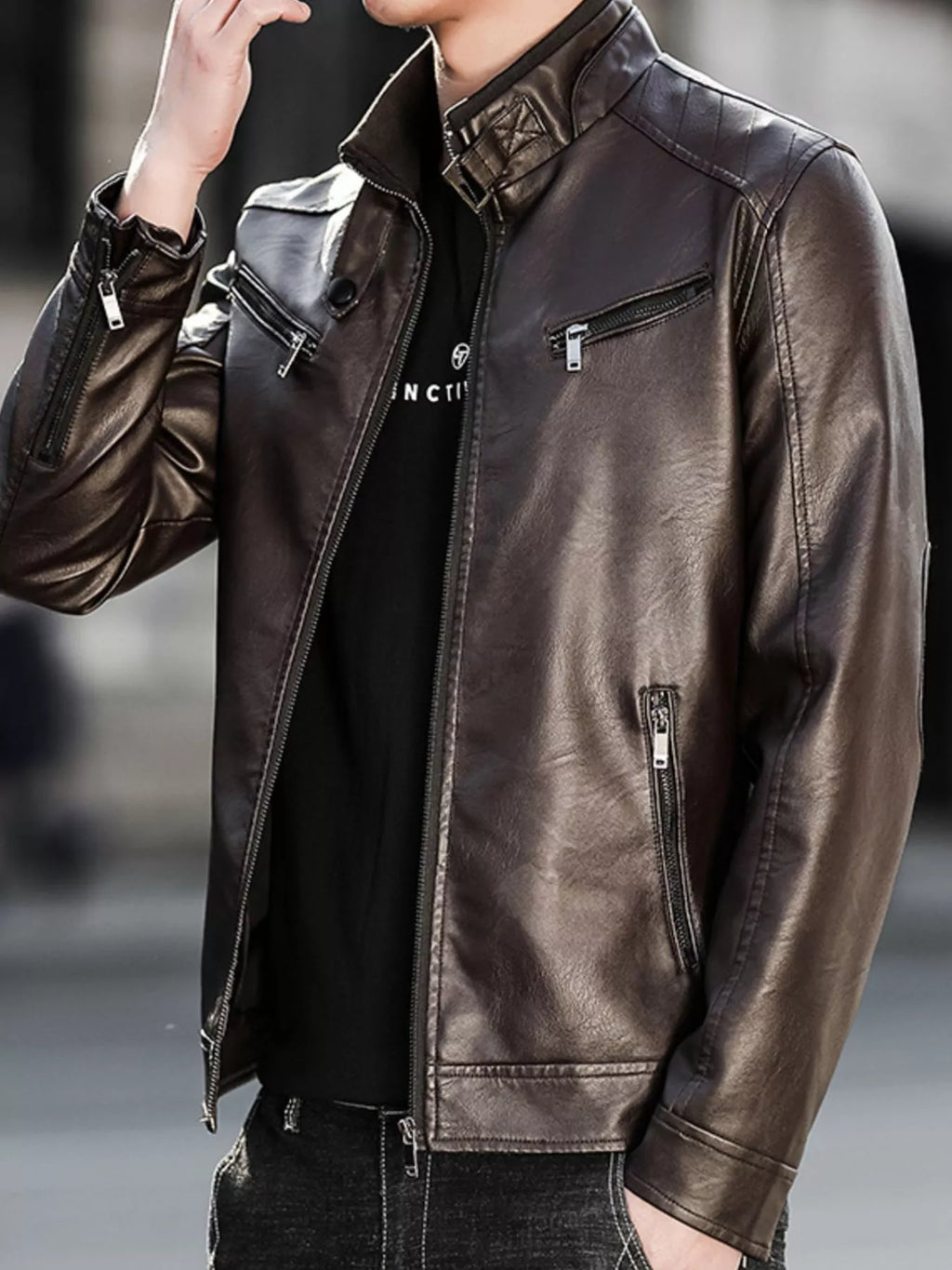 Men's Plus Size Zip Up Leather Jacket