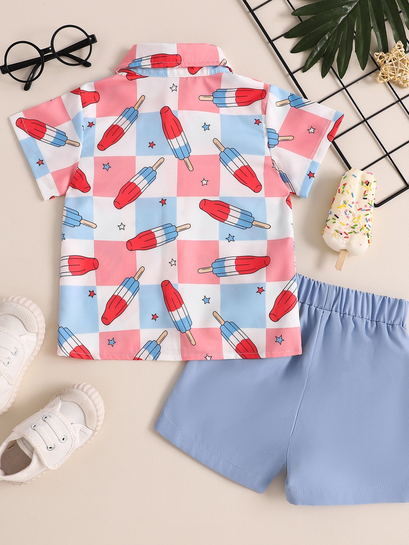 Children's Printed Short Sleeve Shirt and Shorts Set