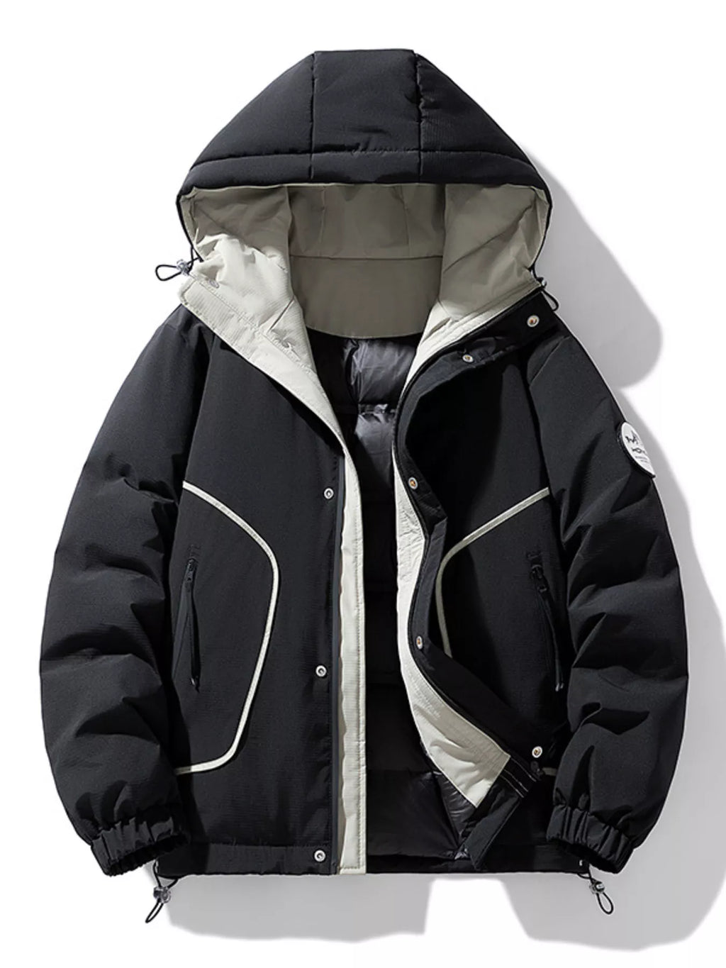 Men's Plus Size Contrast Hooded Puffer Jacket