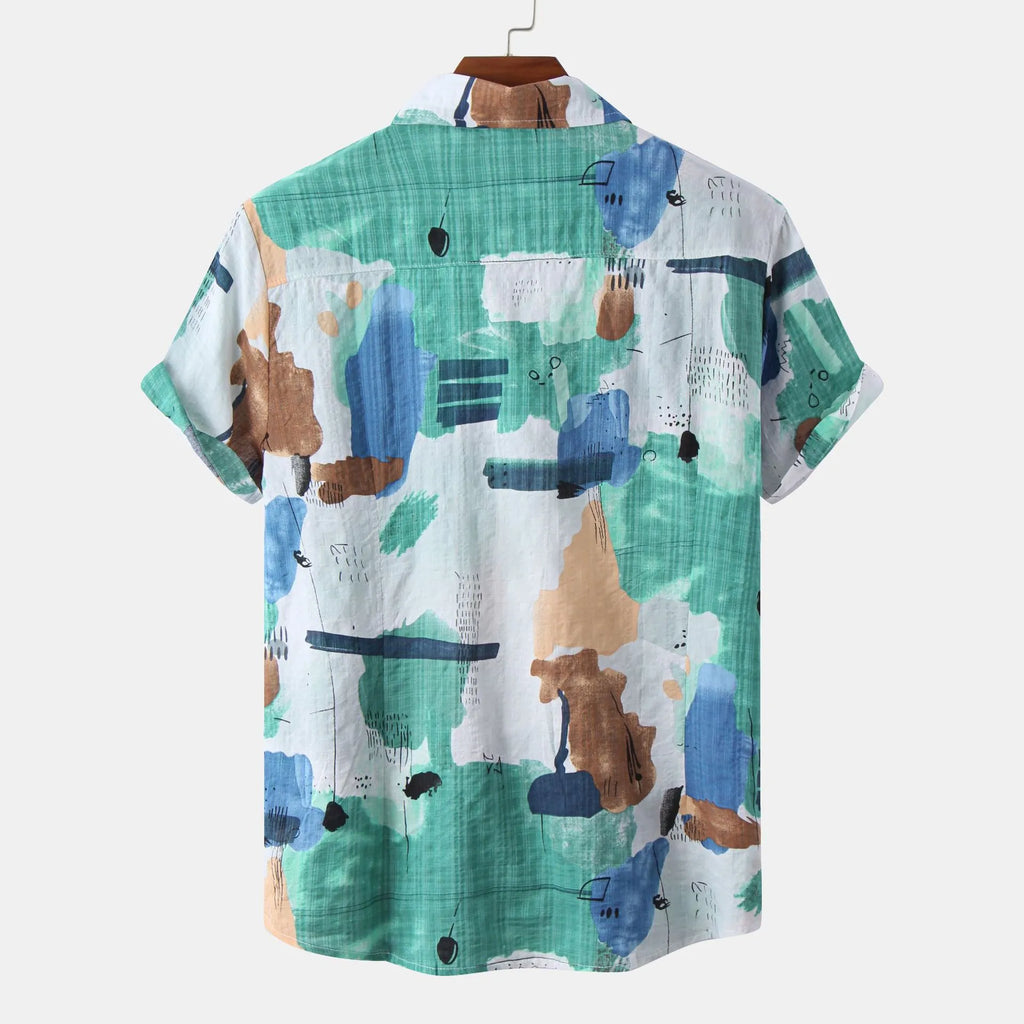 Men's Plus Size Printed Button Up Short Sleeve Shirt