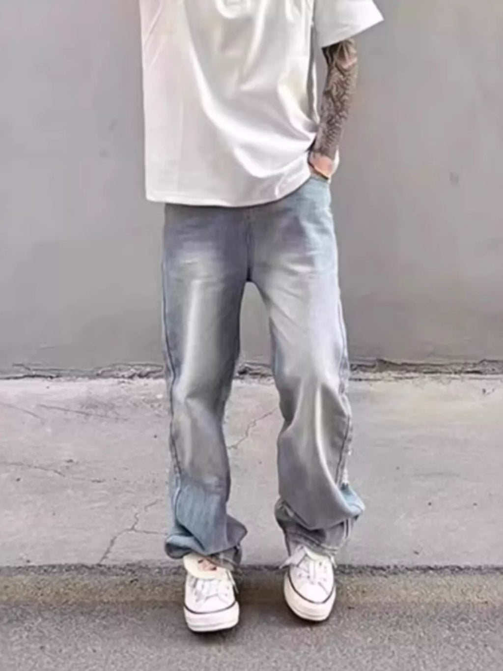 Men's Full Size Washed Wide Leg Jeans Plus Size
