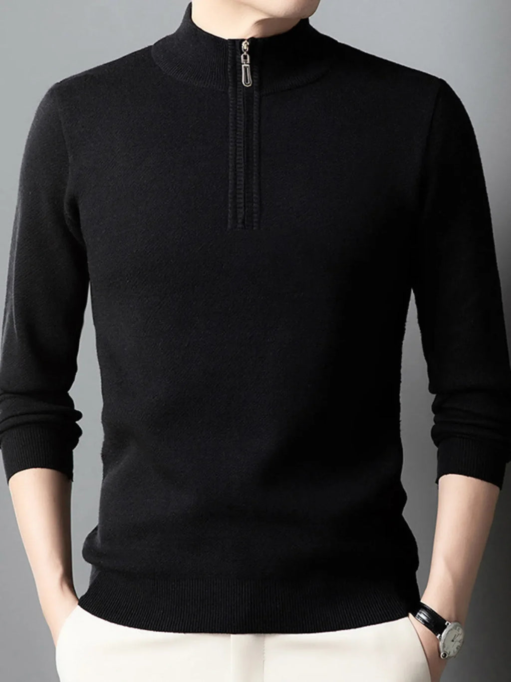 Men's Plus Size Quarter-Zip Long Sleeve Sweater