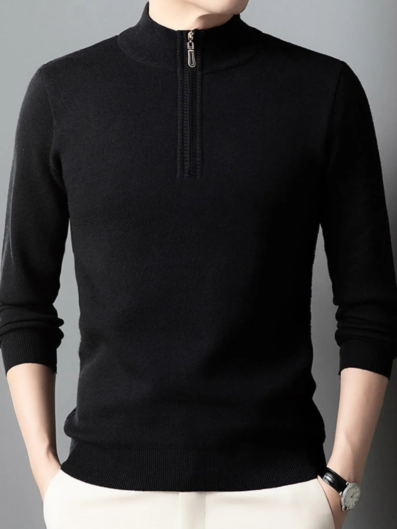Men's Plus Size Quarter-Zip Long Sleeve Sweater