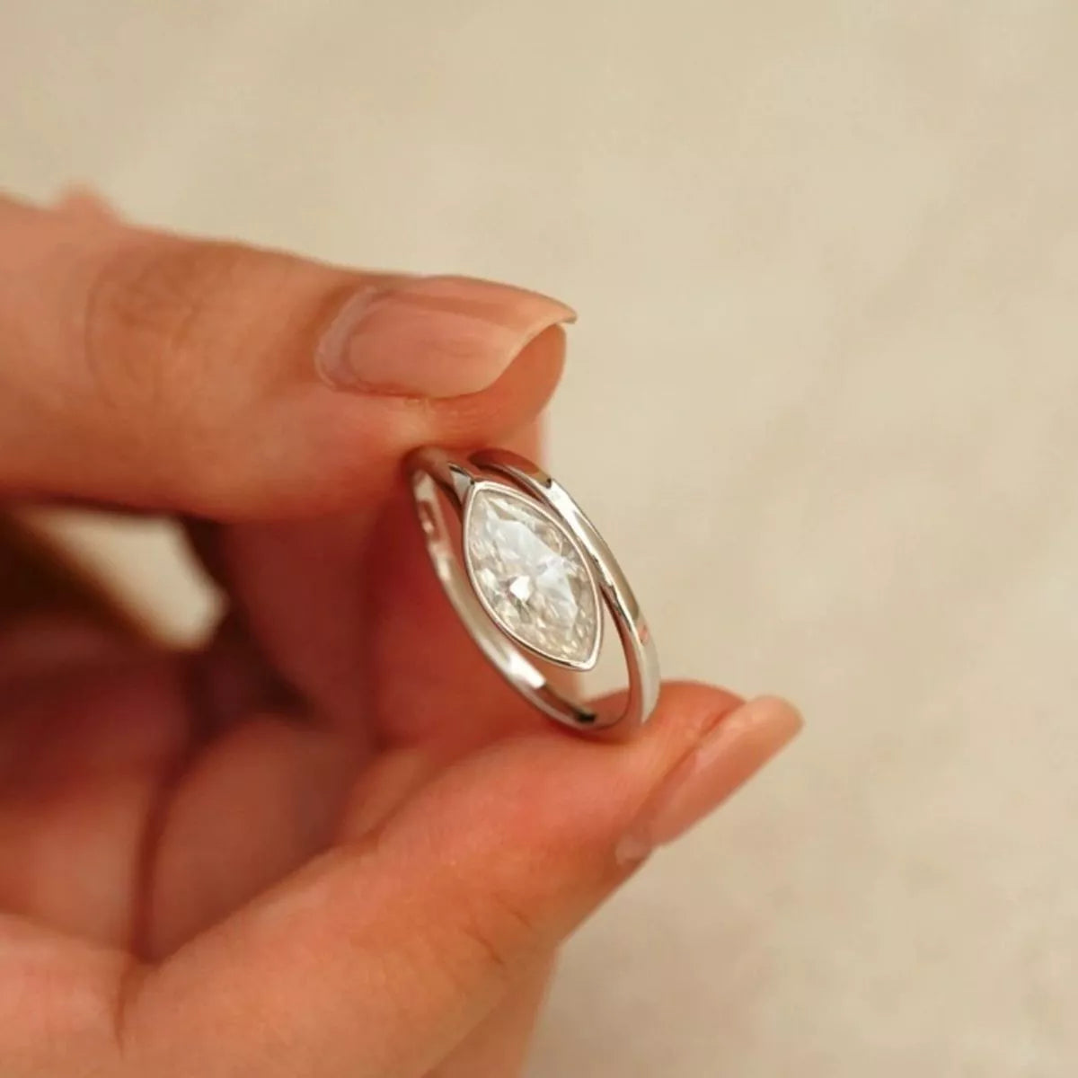 2 Carat 925 Sterling Silver Moissanite Marquise Cut Bypass Ring