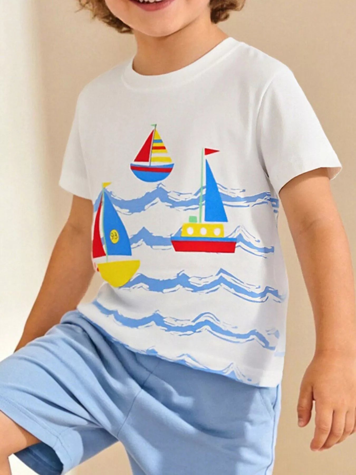 Children's Nautical Sailboat Print Crew Neck T-Shirt