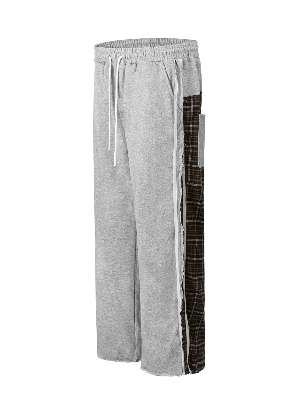 Men's Drawstring Patchwork Plaid Wide Leg Pants