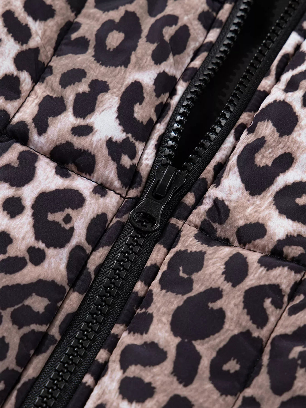 Leopard Quilted Full Zipper Casual Puff Vest