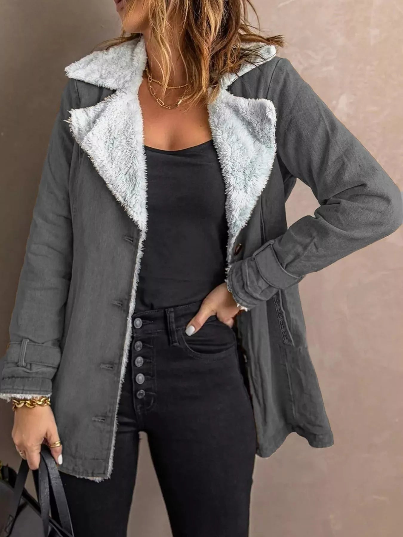 Full Size Sherpa Lined Button Up Outerwear Plus Size