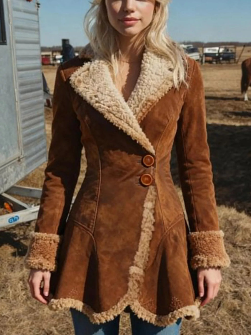 Vintage Suede Sherpa Trimmed Winter Coat