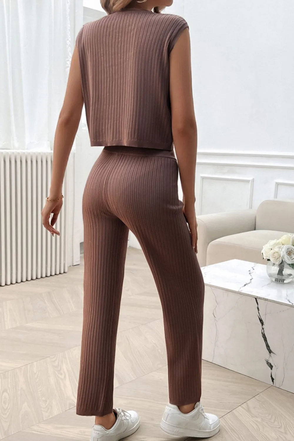 Devine Ribbed Round Neck Top and Pants Set