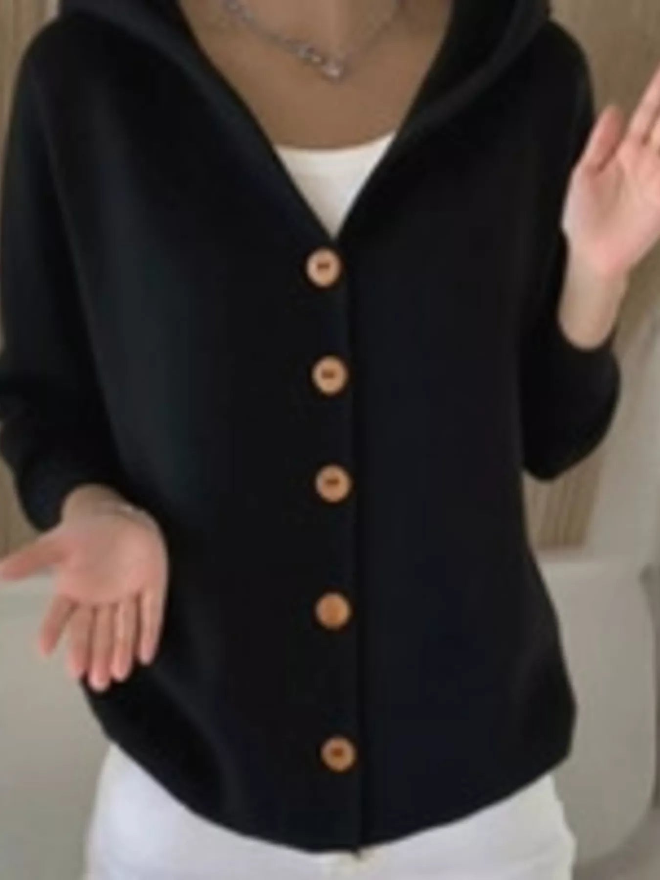 Full Size Hooded Button-Down Knit Cardigan Plus Size