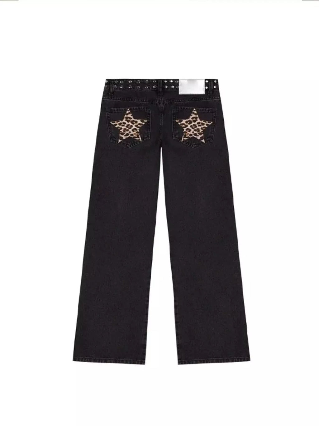 Leopard Star Patches Wide Leg Jeans