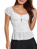 Ruffled Lace Trim Corset Blouse