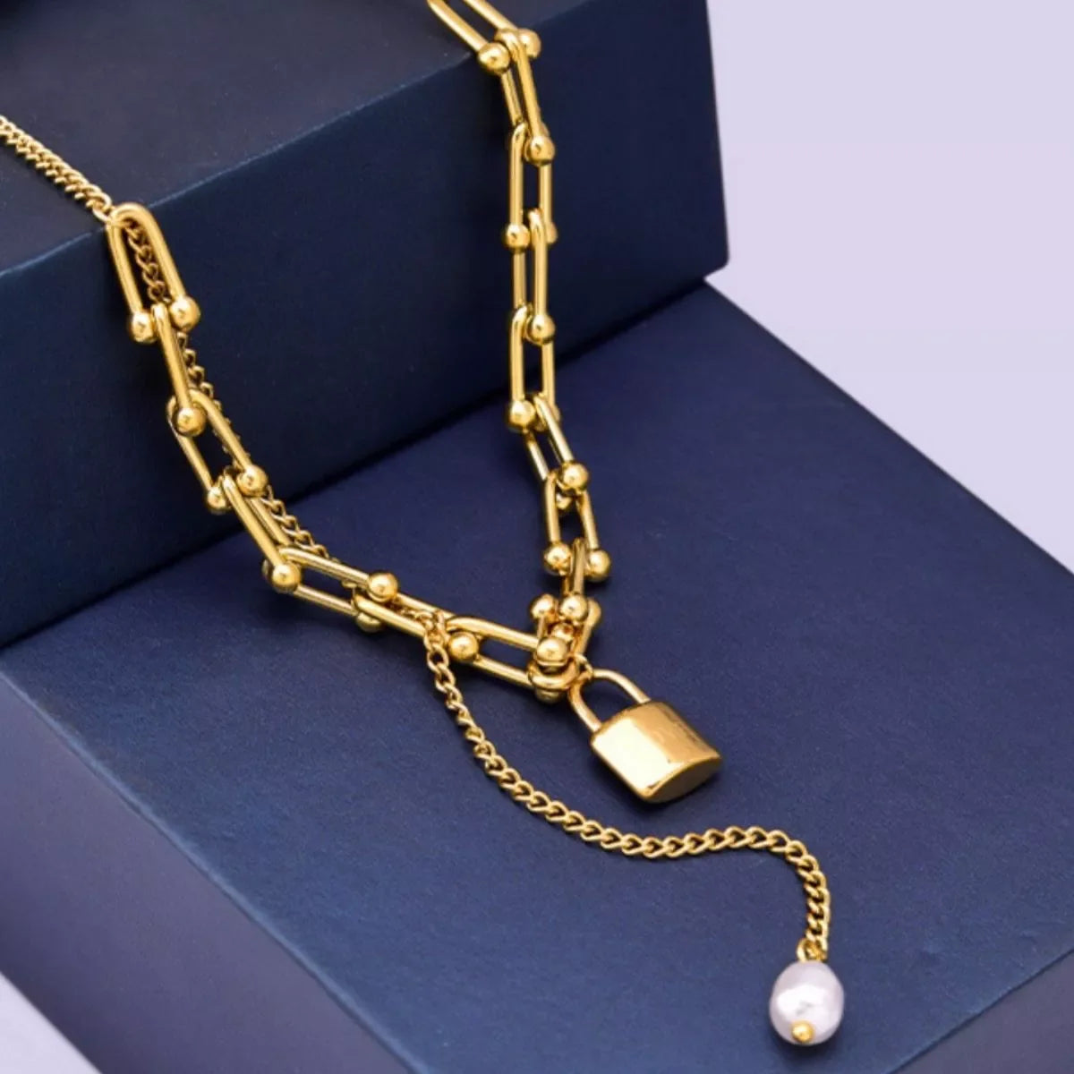 18K Gold-Plated Lock Pendant Necklace