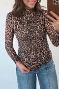 Leopard High Neck Long Sleeve Western Slim Top