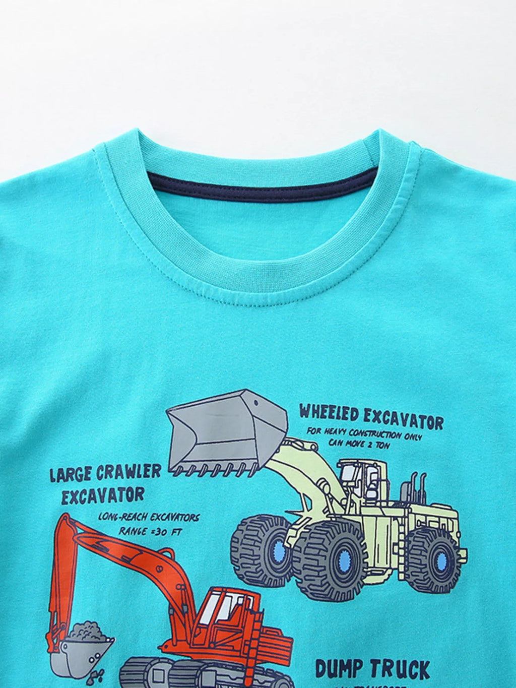 Children's Excavator Print Round Neck T-Shirt
