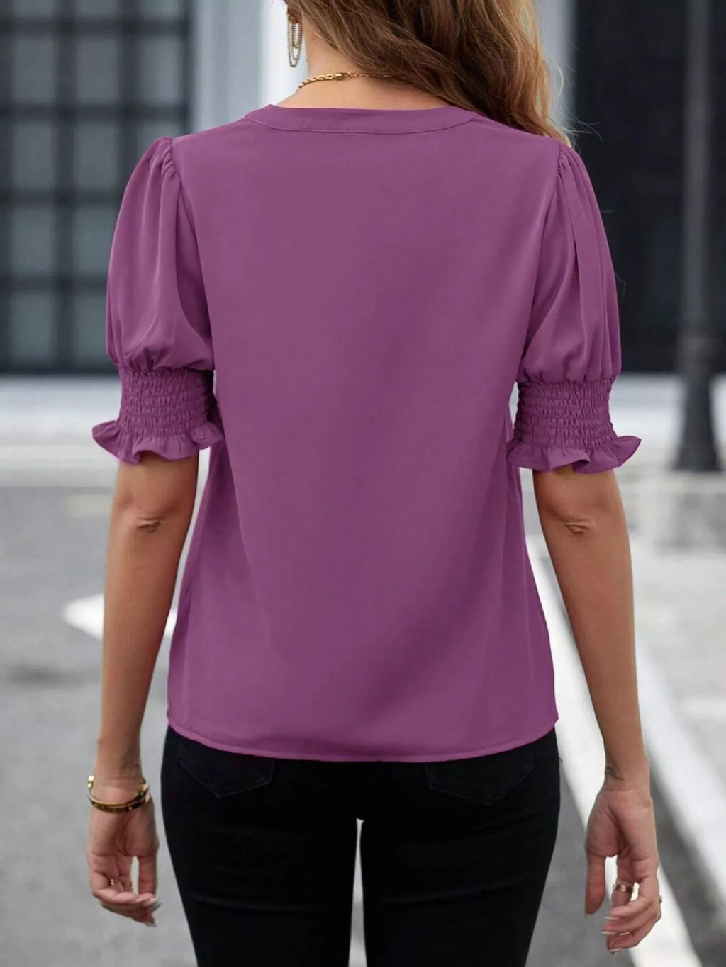 Notched Half Sleeve Blouse