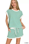 Zenana Stripe Contrast Trim Top & Shorts Set