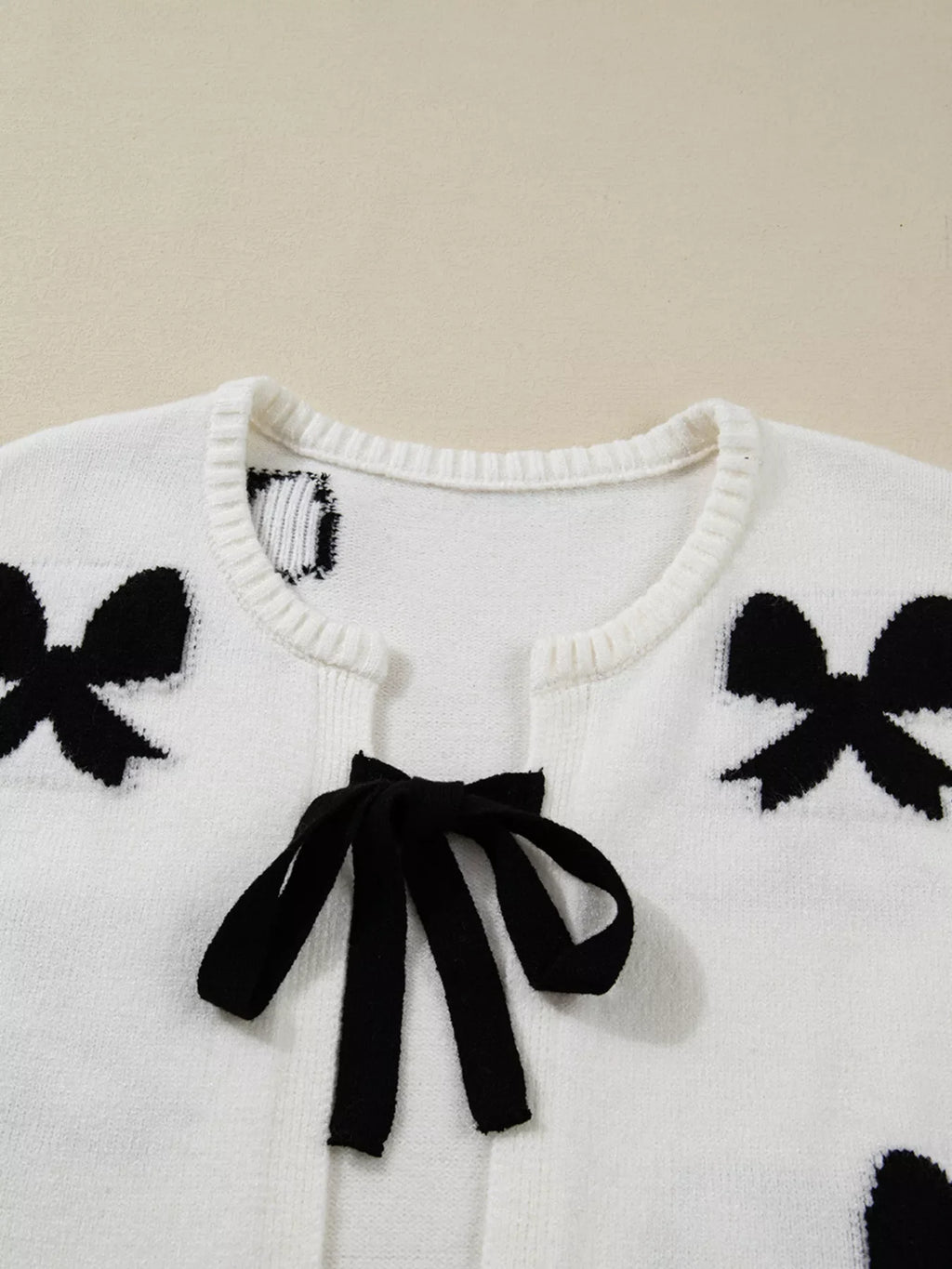 Tie Front Bow Pattern Cardigan