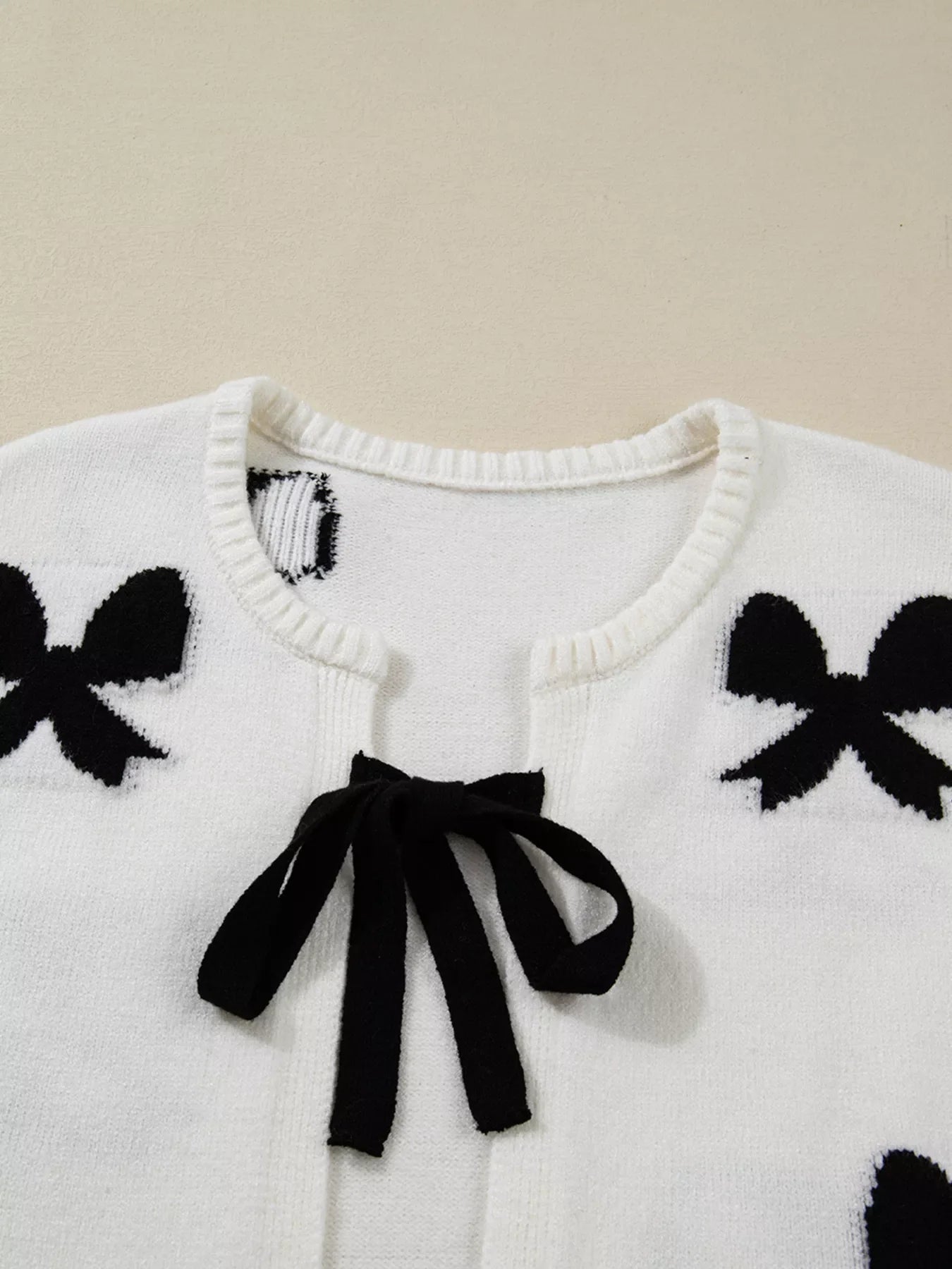 Tie Front Bow Pattern Cardigan