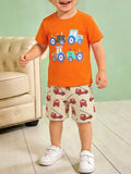 Children's Tractor & Firetruck Print Casual Tee and Shorts Set