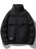Men's Plus Size Stand Collar Puffer Jacket with Side Zipper Pockets