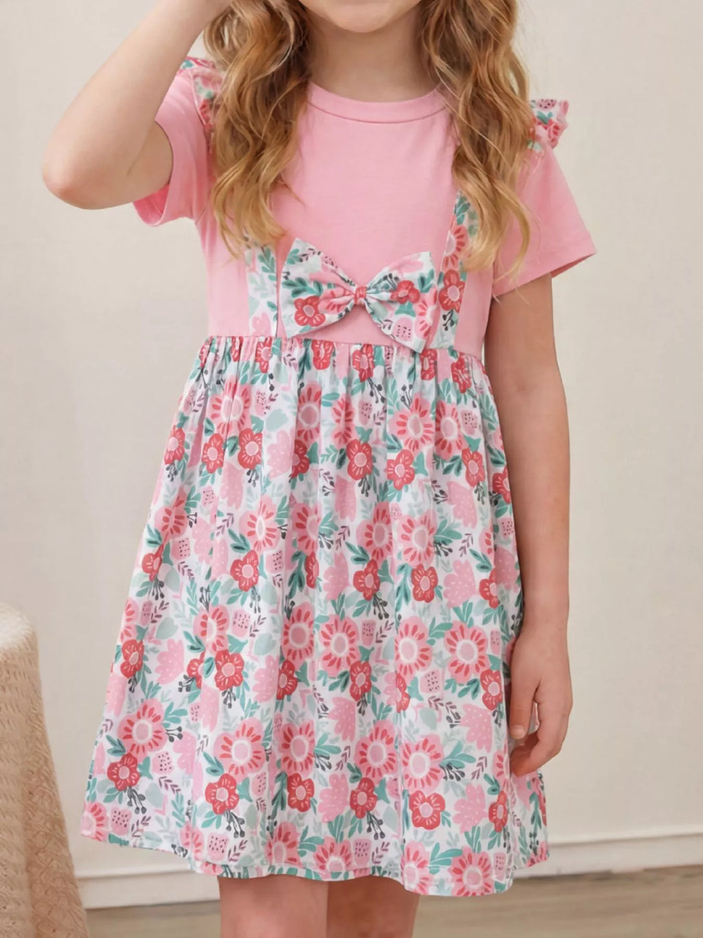 Children's Floral Print Bow Detail Dress