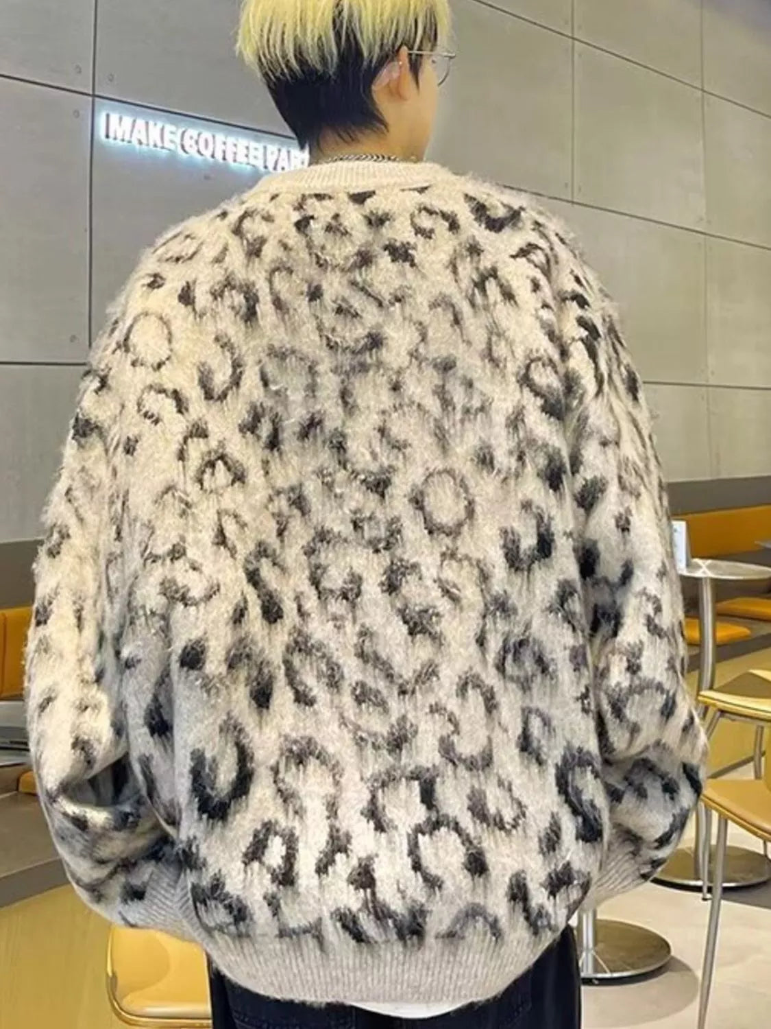 Men's Leopard Print Fuzzy Knit Pullover
