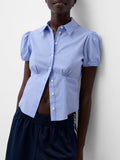 Striped Button Up Puff Sleeve Shirt
