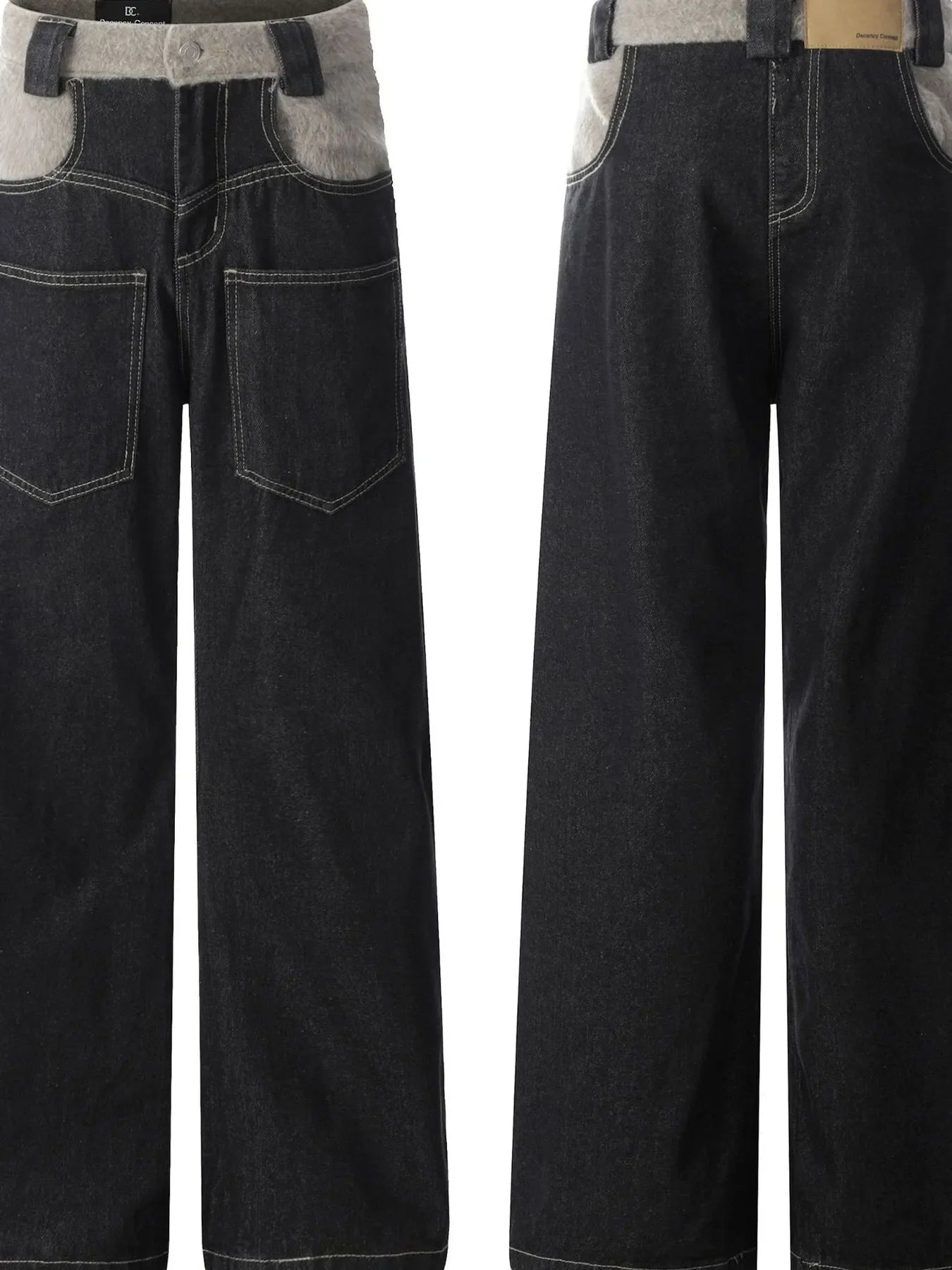 Men's Two-Tone Wide Leg Jeans with Contrast Stitching