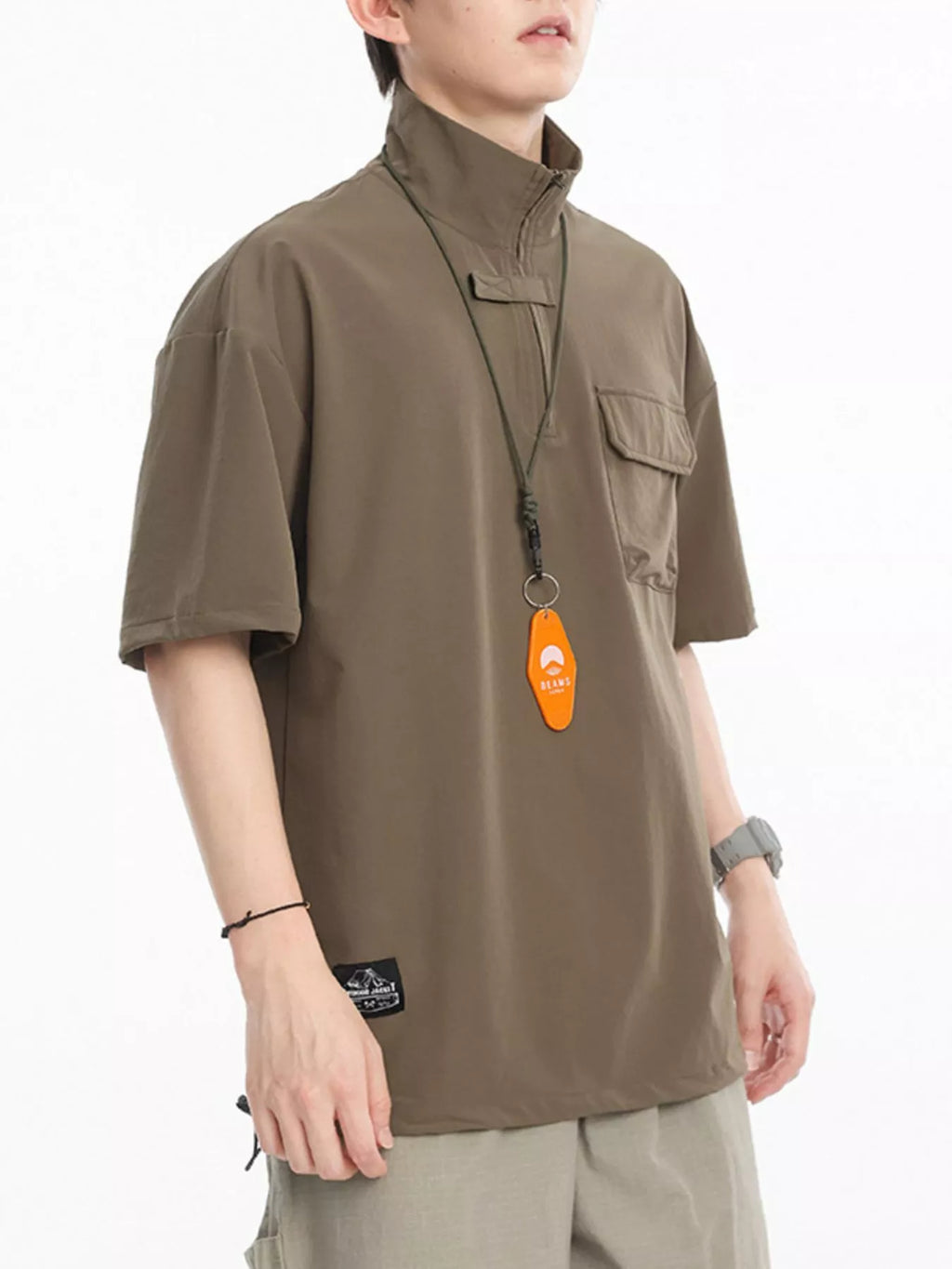 Men's Plus Size Half-Zip Half Sleeve Top