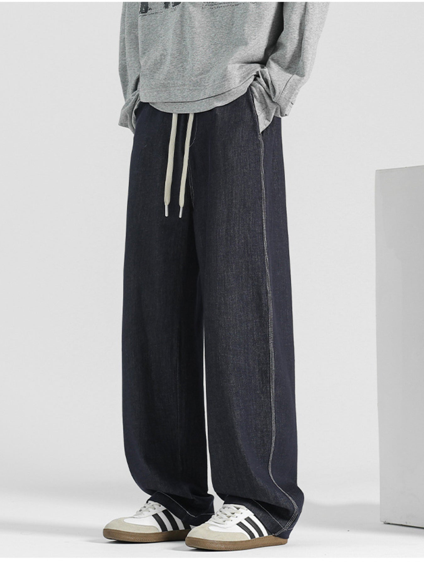 Men's Plus Size Wide Leg Drawstring Jeans
